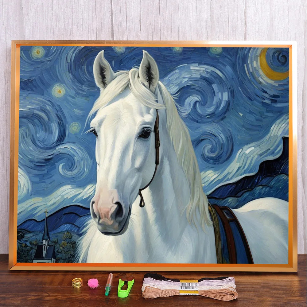 

Animal Horse Printed Fabric Cross Stitch Patterns DIY Embroidery Handmade Handicraft Craft Knitting Counted Magic Home Decor