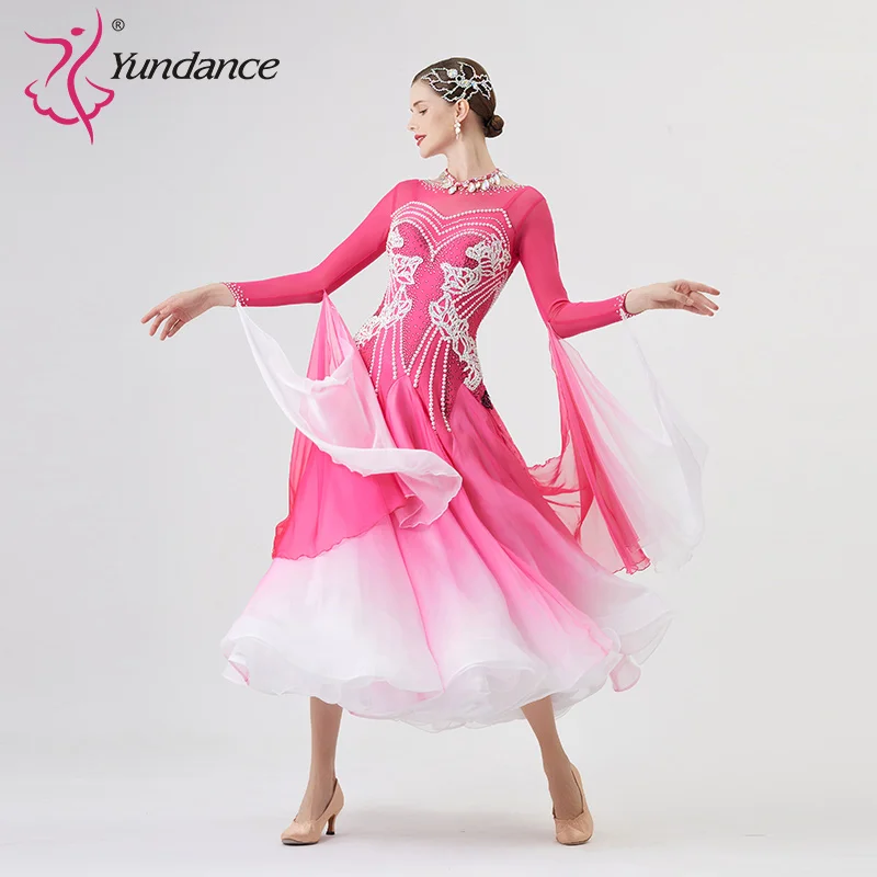 B-21195 New Women Modern Dance Rhinestone Color Diversity Dress Ballroom National Standard Waltz Competition Performance