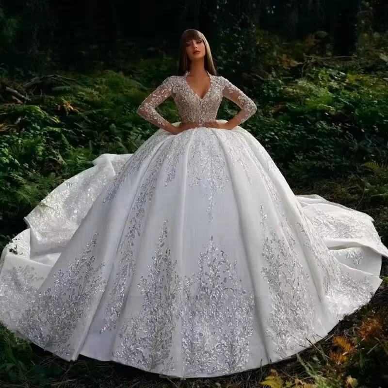 

Customized Luxury Wedding Dresses 2025 Women Long Sleeve Appliques Sweetheart Ball Gowns Formal Bridal Dress Vestido