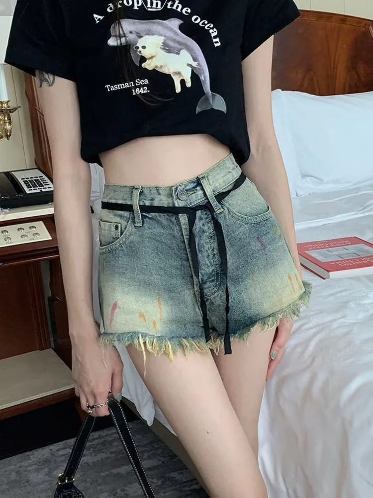 

Eynzz's Denim Shorts Women's Spring And Summer Ripped Wide-leg Pants High-waisted A-line Super Hot Pants Loose Pants Ins Tide