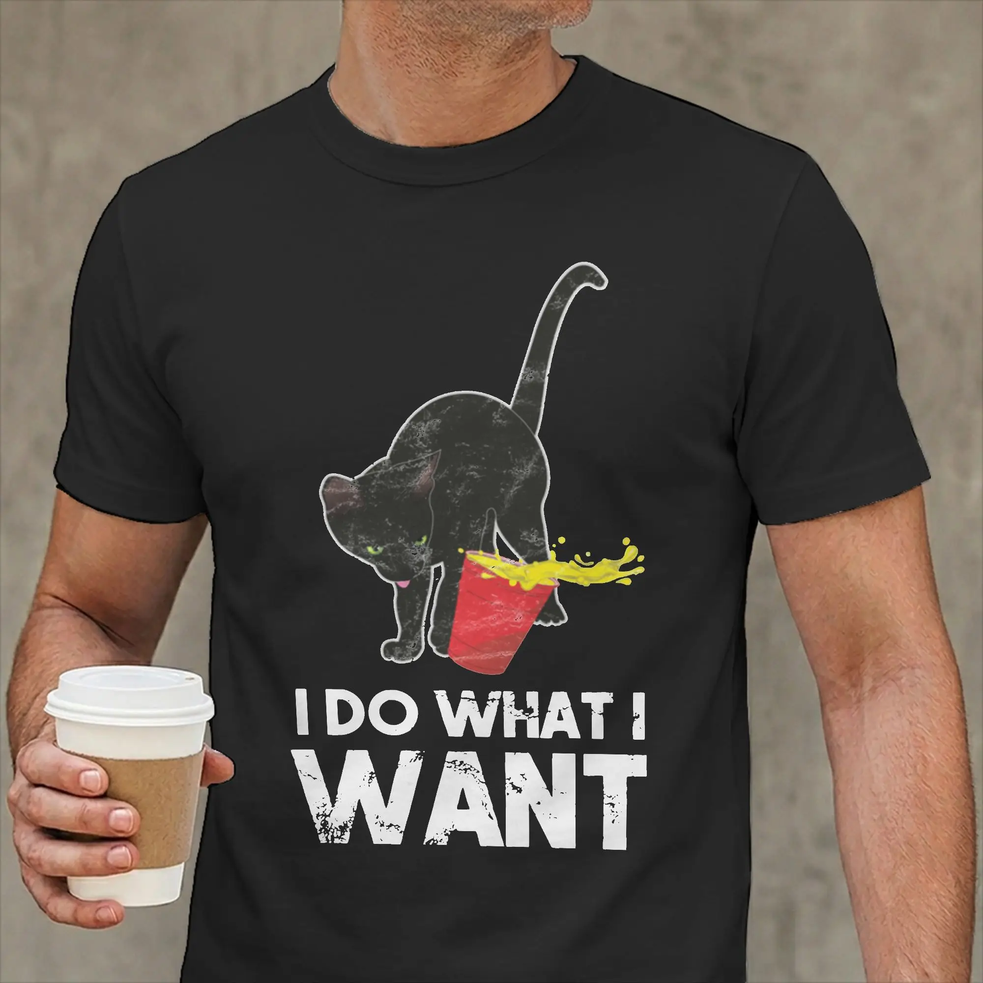 Camisetas para hombre con diseño de gato negro 'I Do What I Want', camisetas de ocio con diseño de garra, gatito, amor, miau, animal, divertidas, para amantes de las mascotas, cuello redondo, ropa nueva