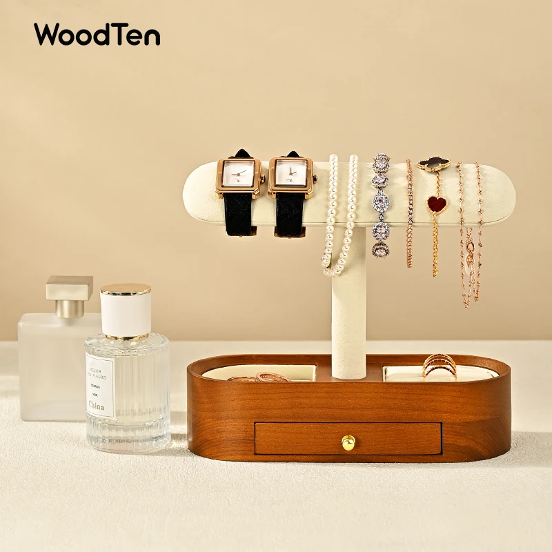 WoodTen Wood Watch Display Stand Jewelry Accessory Organizer T-Bar Display Holder Organizer Bracelet Jewelry Watch Headband Rack