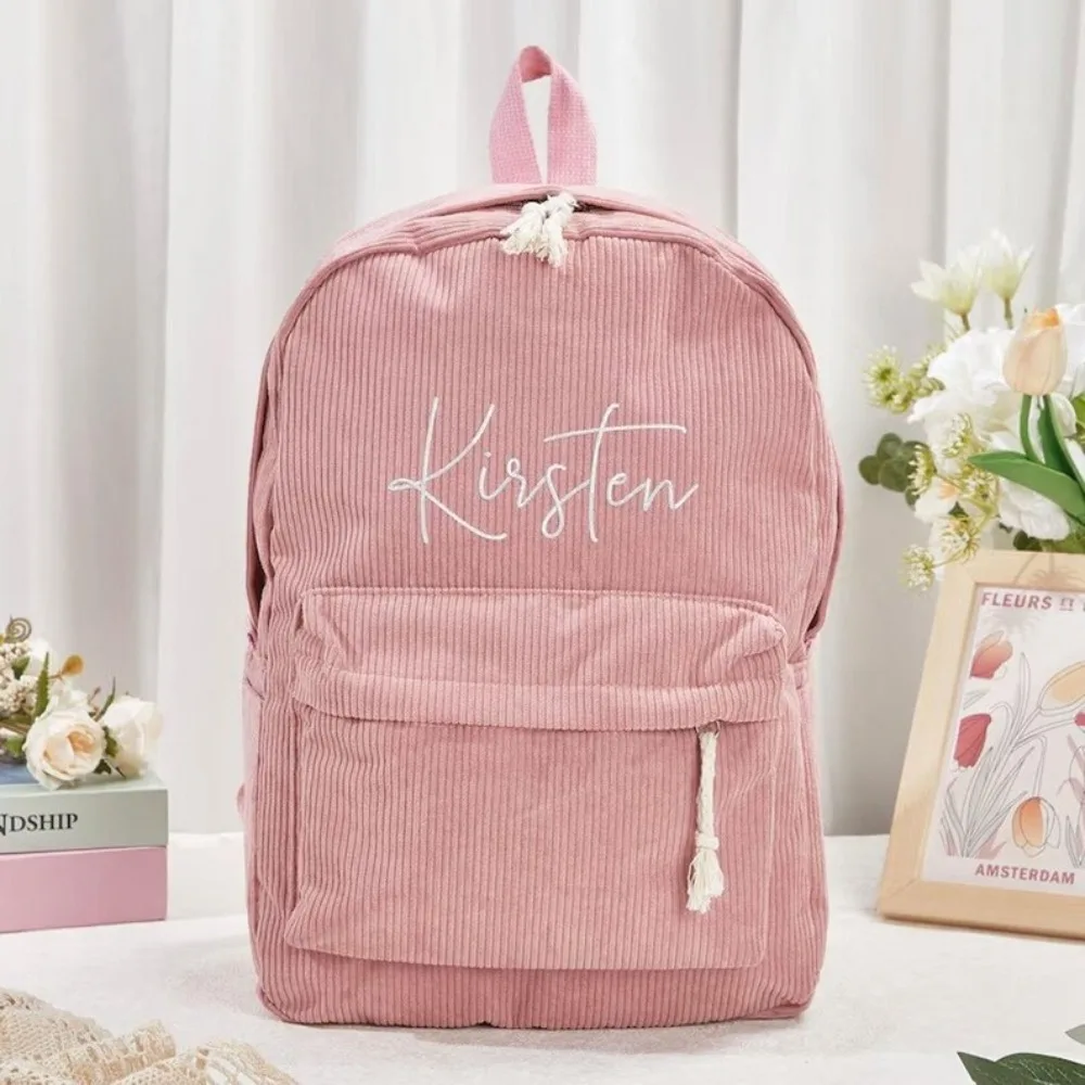 Personalized Name Kids Corduroy Backpack Kindergarten Toddler Monogram Kids School Bag, First Day of School, Gift for Big Sister