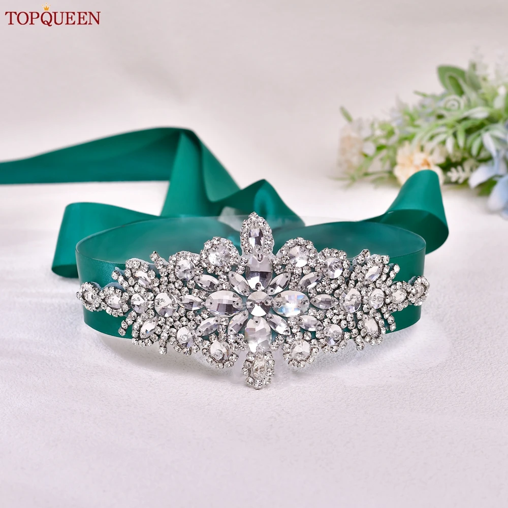 TOPQUEEN S01 Cưới Cô Dâu Thắt Lưng Sang Trọng Bạc Kim Cương Giả Xắn Cho Nữ Phụ Kiện Nữ Phù Dâu Đầm Dây