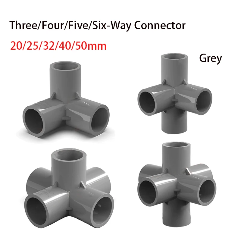 

1-10pcs 20/25/32/40/50mm PVC Grey 3/4/5/6-Way Three-Dimensional Connector Home Garden Irrigation Hose Fittings Water Connectors