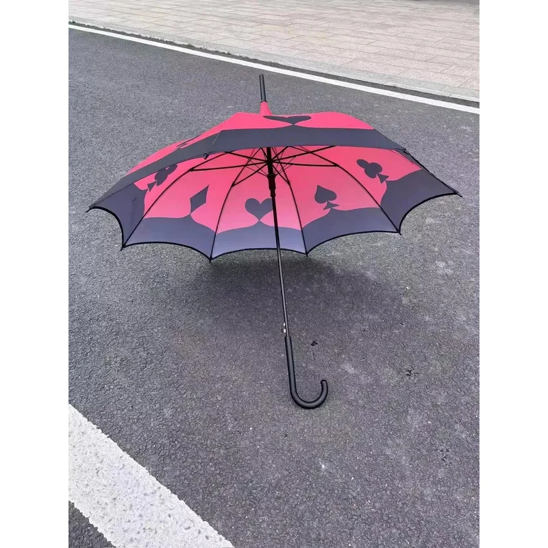 قشر تأثيري حلي قشر مظلة Hazbin تأثيري فندق أحمر أسود القلب مظلة هالوين حزب قشر مقبض طويل مظلة PY ^ 0!