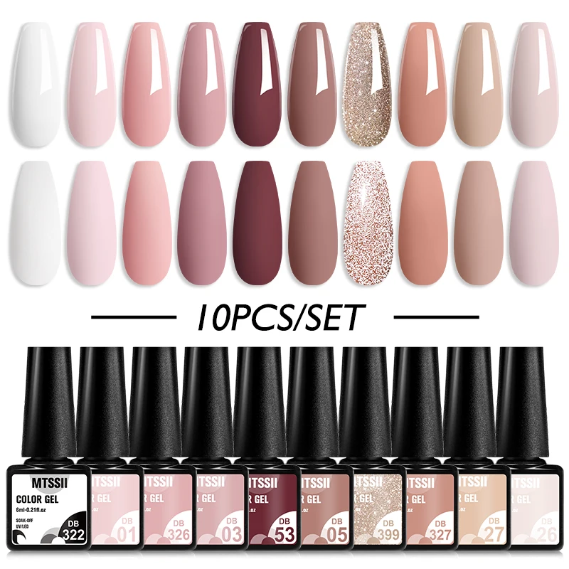 

10PCS Nude Gel Nail Polish Set Pink Brown Winter Colors Glitter Semi Permanent All For Manicure Nails Art UV Gel Varnishes Kit