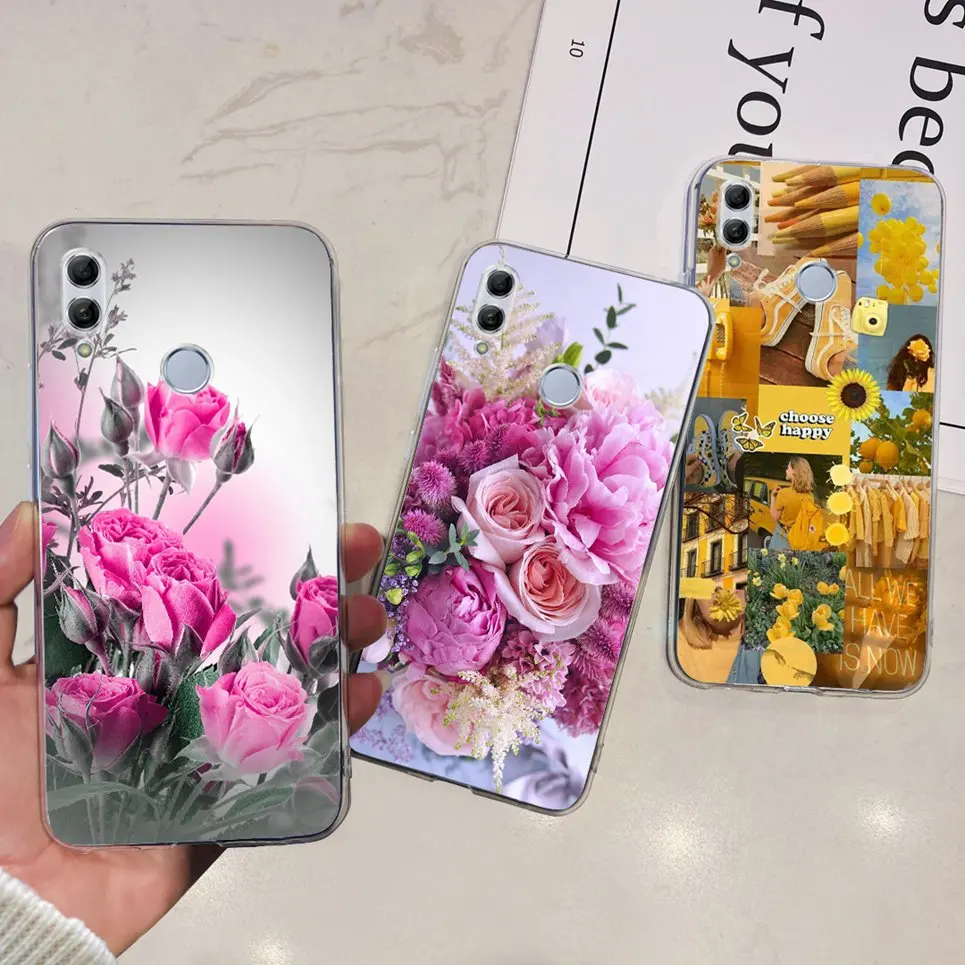 For Honor 10 Lite Back Case Soft TPU Silicone Soft Bumper Funda Women Fashion Flower Jelly Pattern Cover Honor 10i  10Lite Etui