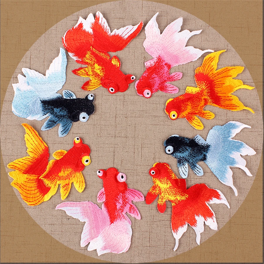 

1 Pair Golden Fish Applique Embroidered Iron On Cute Animal Patches For Clothes Bag High Quality Sticker DIY Decoration Repair