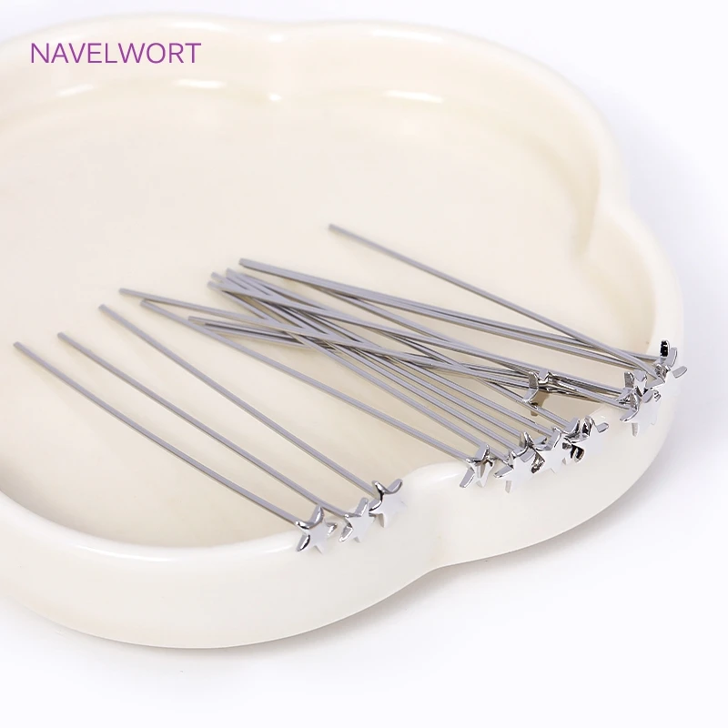 10/20/30Pcs 0.7mm*50mm 18K Gold Plated Heart/Star Shaped Flat Pin For Beads，For DIY Jewellery Making High Quality Pin Wholesale
