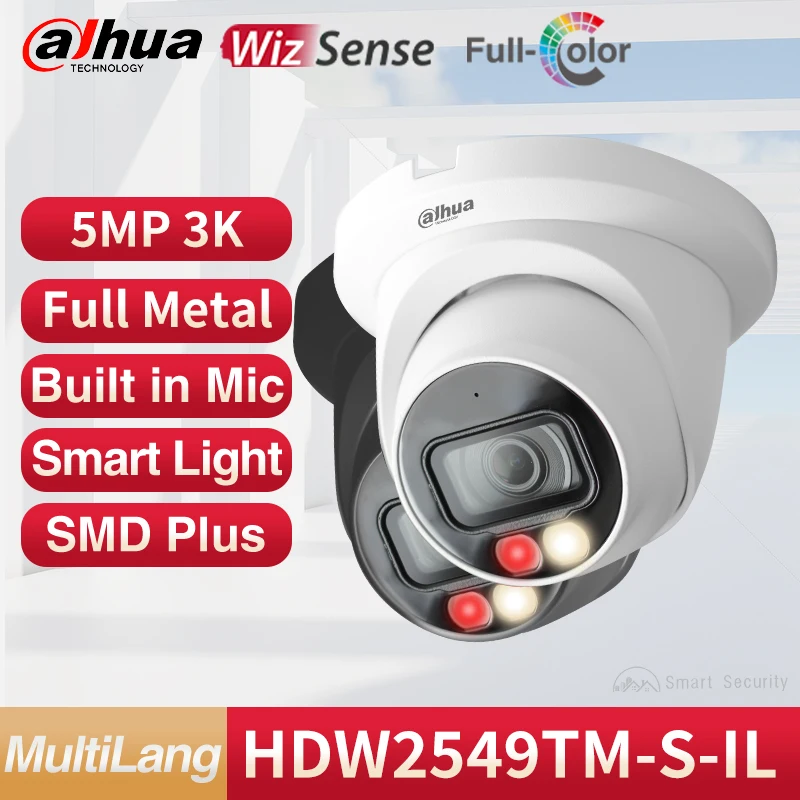 

Dahua Outdoor 5MP Full Color Camera Smart Illuminatos Metal Body PoE Security Camera With IR Mic H.265+ SMD IPC-HDW2549TM-S-IL