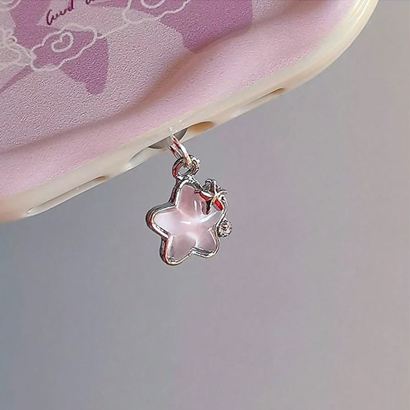 Adorno de tapón de puerto de carga con estrella de diamante, elegante para damas, para iPhone Type C Micro USB, protección contra polvo, colgante para regalo 5