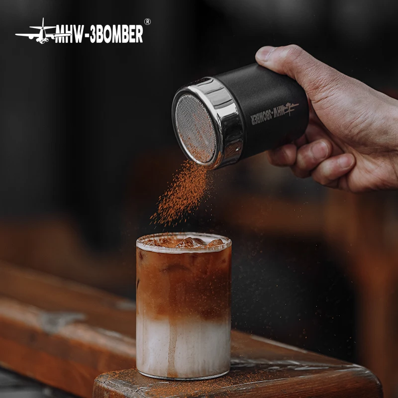 

MHW-3BOMBER Espresso Coffee Shaker Duster Stainless Steel Powder Sugar Shaker Duster with Lid Cocoa Sifter Coffee Accessories