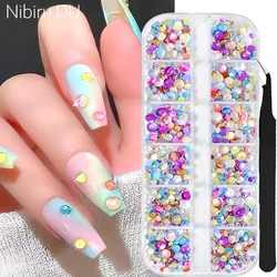 Aurora Mermaid 3D Bubble Beads Nail Charms 12 Grids Mixed Color Crystal Gems Nail Art Decoration Flatback Rhinestones for Nails
