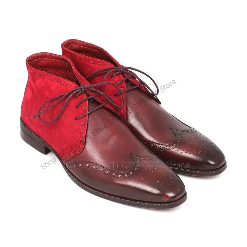 الأحمر البني المرقعة Strappy حذاء من الجلد أزياء من الدانتل يصل حذاء رجالي الحرفية الفاخرة حزب مأدبة مكتب الرجال فستان الأحذية #4