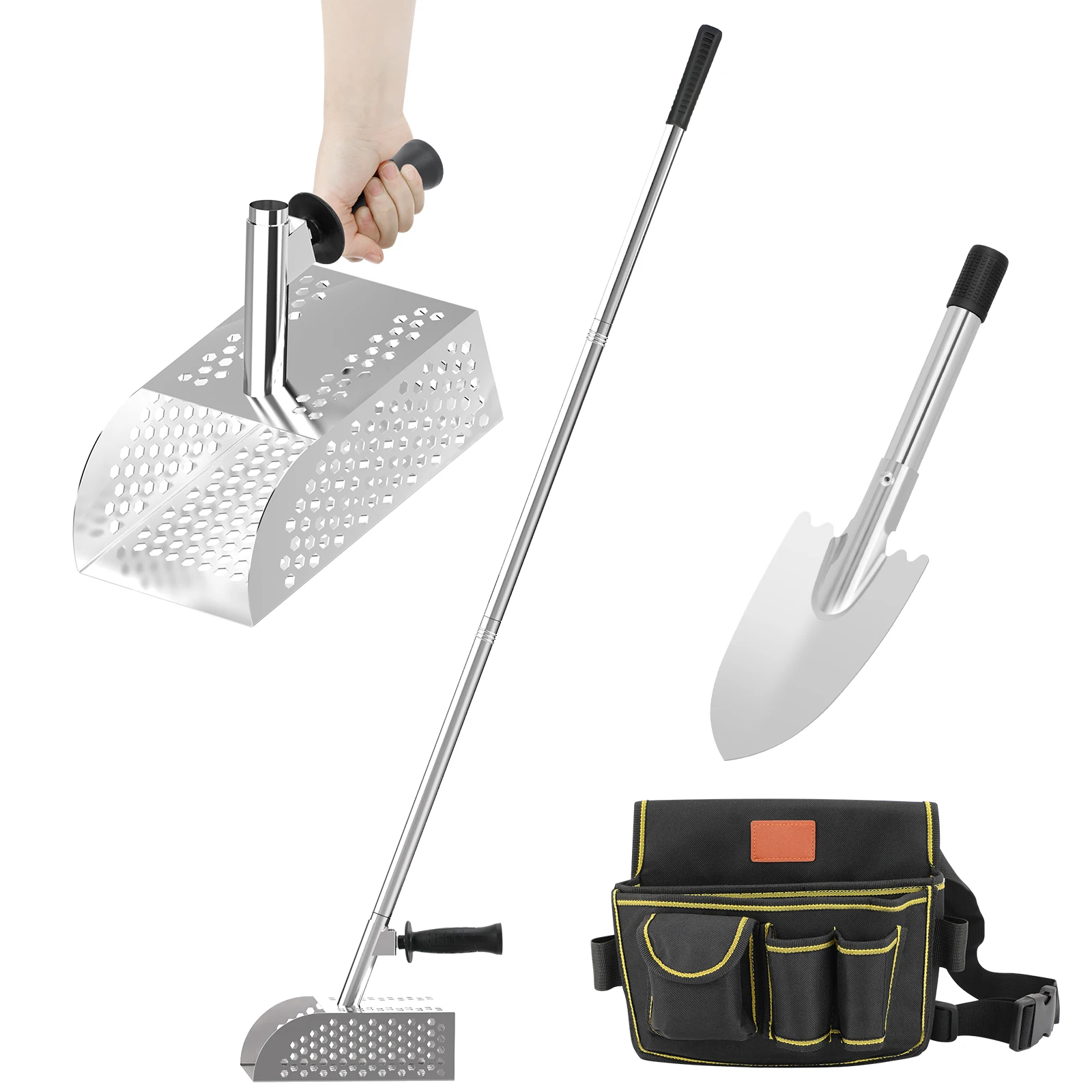 

GADFISH Sand Scoop for Metal Detecting, Heavy Duty Metal Detector Beach Finds Scoop, Stainless Steel Metal Digging Shovel