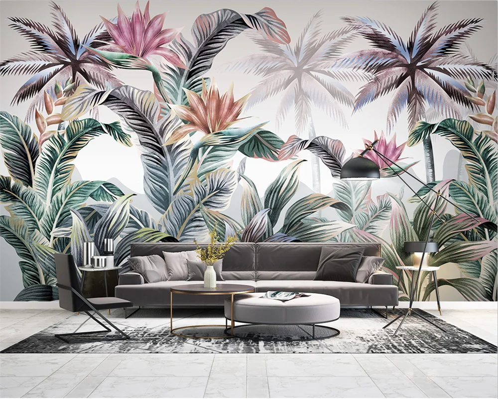 

beibehang Customized new light luxury Nordic hand-painted tropical plants American pastoral retro background wallpaper