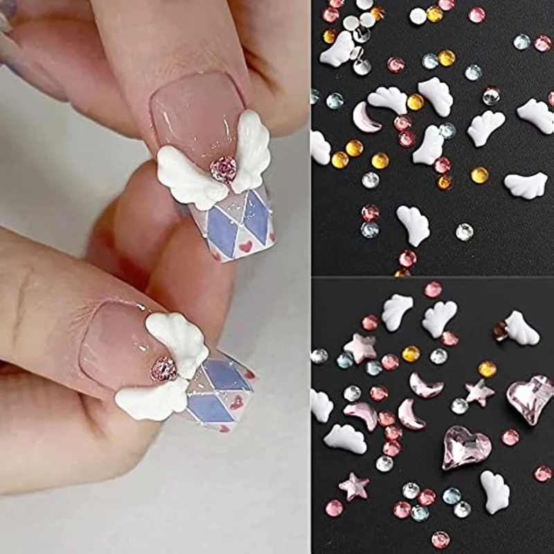 200 قطع ثلاثية الأبعاد أجنحة الملاك مسمار حلية نجمة القمر القلب مسمار المياه الماس الملونة كريستال مسمار جوهرة مسمار الراتنج الأظافر اكسسوارات #2