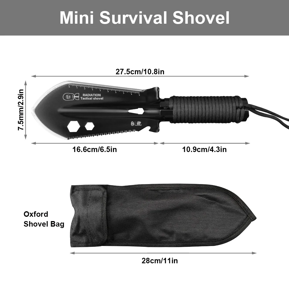 8-in-1 Mini Multifunctional Survival Shovel – 3CR13 Stainless Steel Portable Camping Spade Outdoor Entrenching Tool with Case