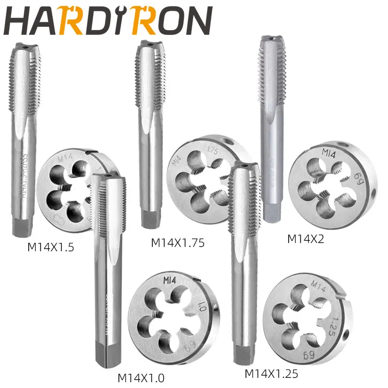 

Hardiron M14x1 M14x1.25 M14x1.5 M14x1.75 M14x2 Tap and Die Set Right Hand, Machine Thread Tap & Round Die