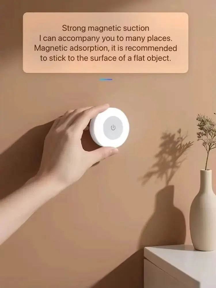 HOMEFISH LED Touch Sensor Night Light USB Rechargeable Magnetic Round Wall Lamp Portable for Bedroom Aisle Lighting view 5