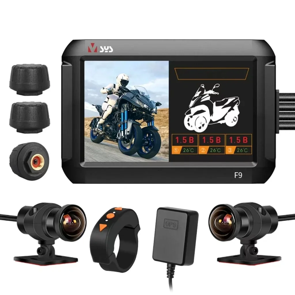 VSYS 2 Channel 1080P Motorcycle Camera Dash Cam DVR 4.0'' screen motorcycle  video recorder TPMS Parking Mode navigation GPS
