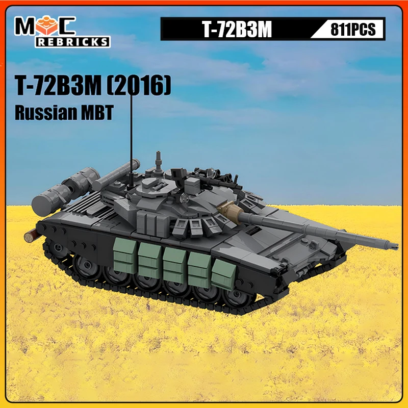 T-72B3M ของเล่นบล็อกตัวต่อรถ Moc T-72และกองทัพรถถังต่อสู้หลักทหารรางรถหุ้มเกราะอิฐโมเดลของขวัญคริสต์มาส