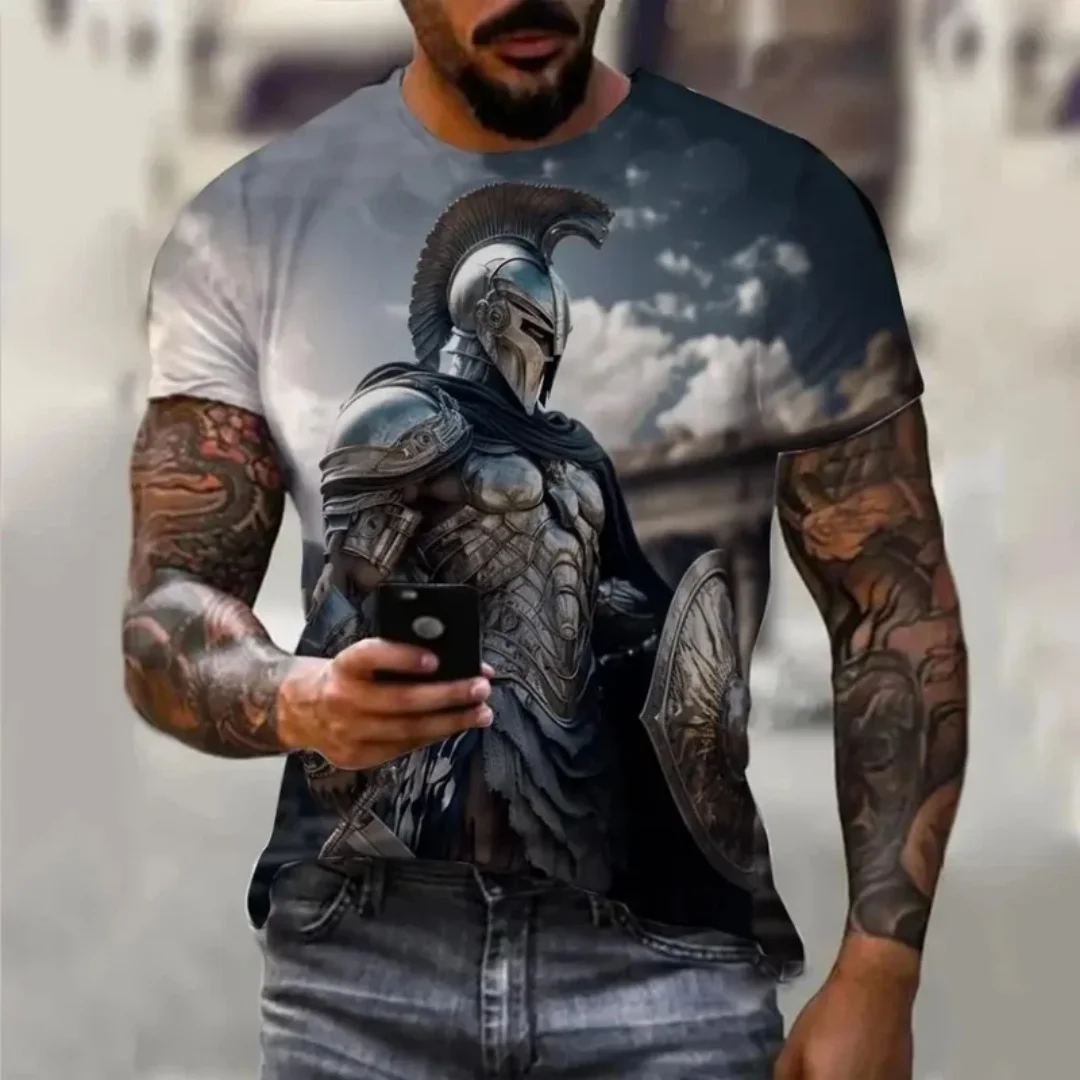 

2025 Summer Vintage Men Spartan Pattern 3D Printed Short Sleeve Summer Fashion Oversized T-Shirt Men's Casual Clothing Top's