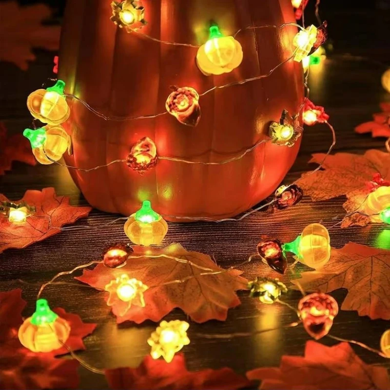 Kürbis-LED-Lichterkette, tragbar, 1 m, 10 LED-Girlande, Happy Halloween, Party-Dekoration für Zuhause, Bar, Atmosphäre, Thanksgiving-Dekoration