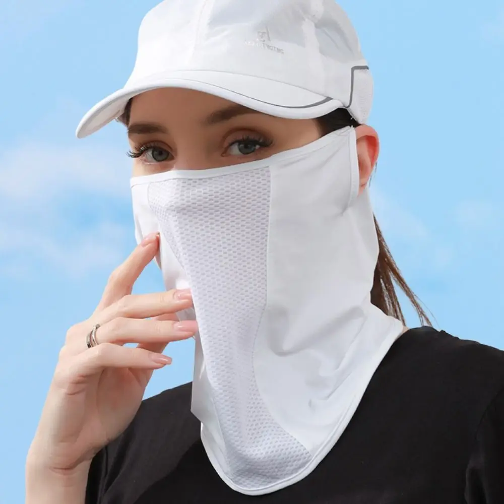 Summer Ice Silk Sunscreen Mask Outdoor Cycling Breathable UV Protection Hanging Ear Neck Wrap Cover Face Cover