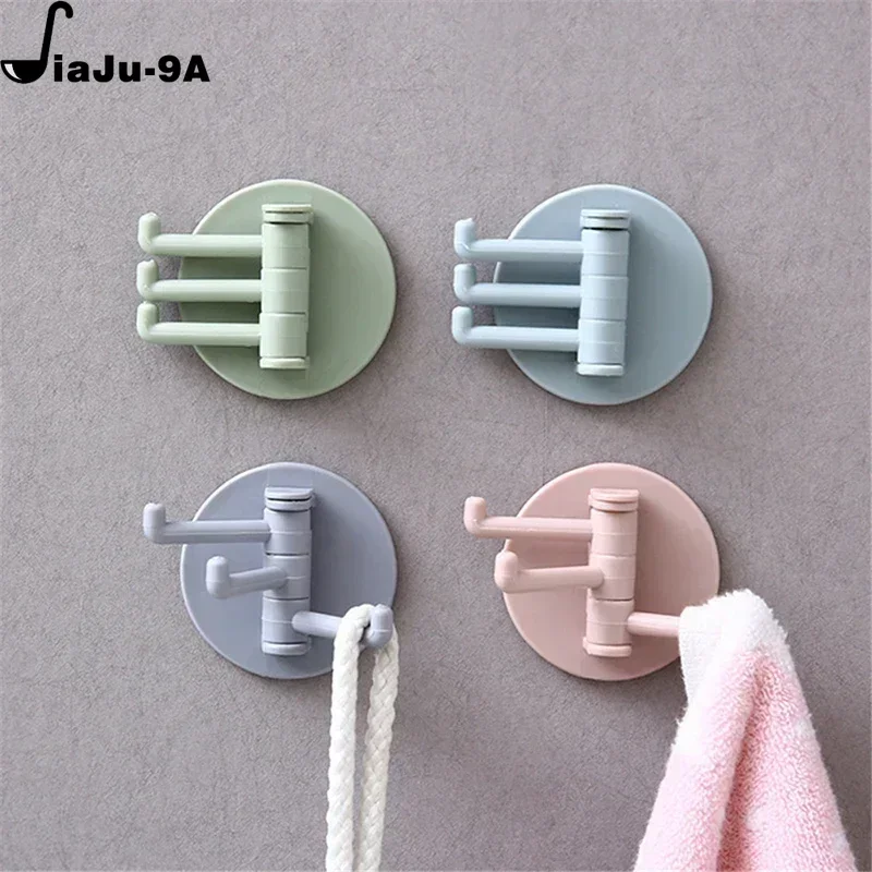 3 Rotating Hooks Rotatable Seamless Adhesive Strong Bearing Stick Hook Kitchen Wall Hanger Bathroom Supplies  Dropshipping