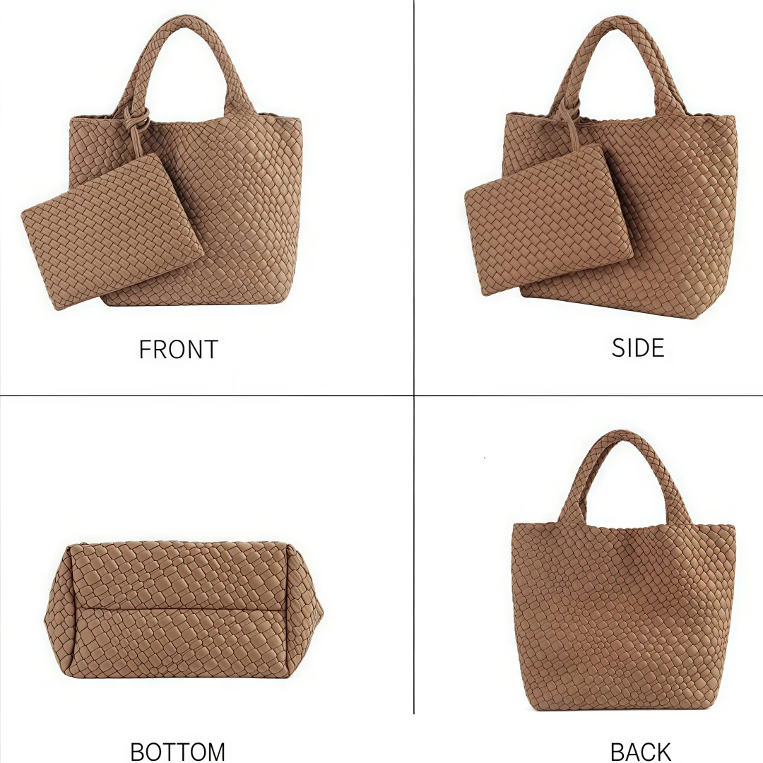 Woven Tote Bag + Purse Women Neoprene Tote Handbag Fashion Large Shoulder Top-Handle Travel Bag Underarm Shopper Bag for Women