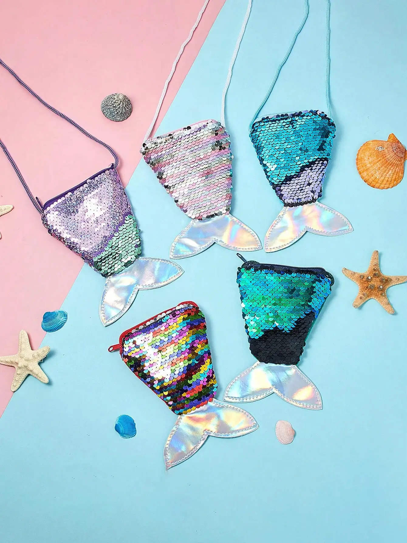 1pc- Mermaid Tail Coin Purse Sequin Crossbody Bag Coin Purse Little Girl Mermaid Spring Party Birthday Gift