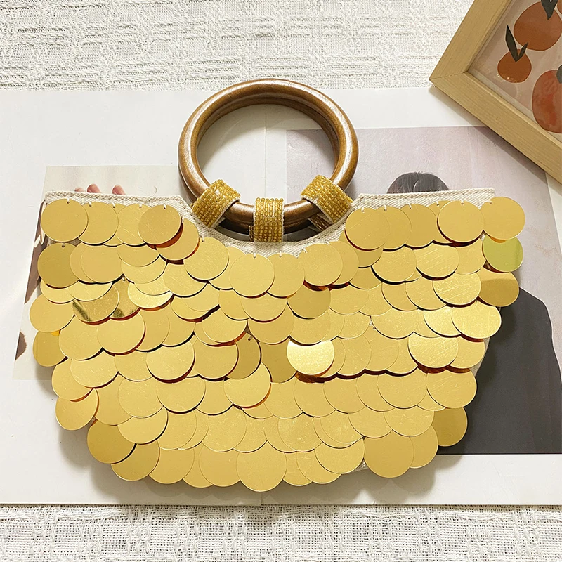 

Handmade bead bag for women in summer 2025, new fashionable and high-end style, shiny sequin handheld dinner bag