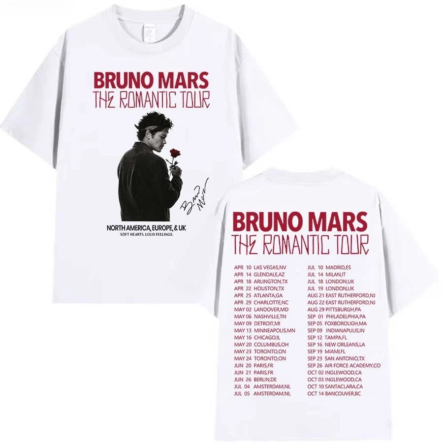Camiseta Bruno Mars The Romantic Tour para hombre y mujer, ropa informal estilo hip hop, camisetas de algodón, camiseta de verano 2026