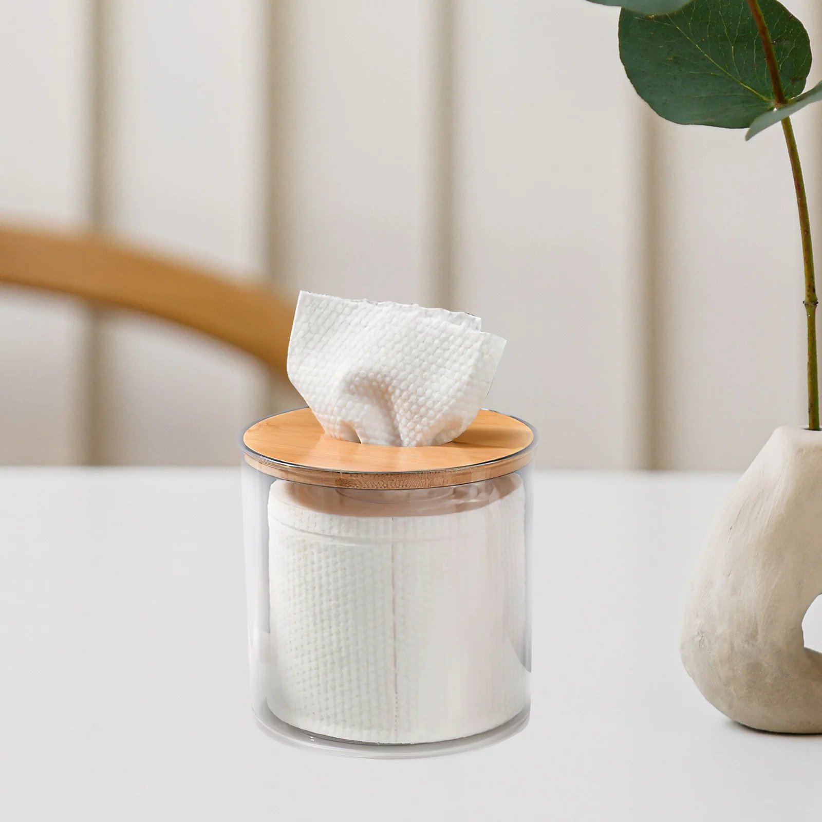 

Round Tissue Box Cover Transparent Plastic Napkin Storage Holder Household Car Bathroom Tissue Container Easy Clean Wood
