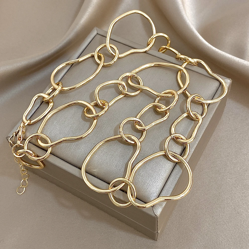 New Minimalist Irregular Geometric Gold Color Women's Girls Necklace Fashion Link Choker Necklace Charms Party Jewelry Gifts