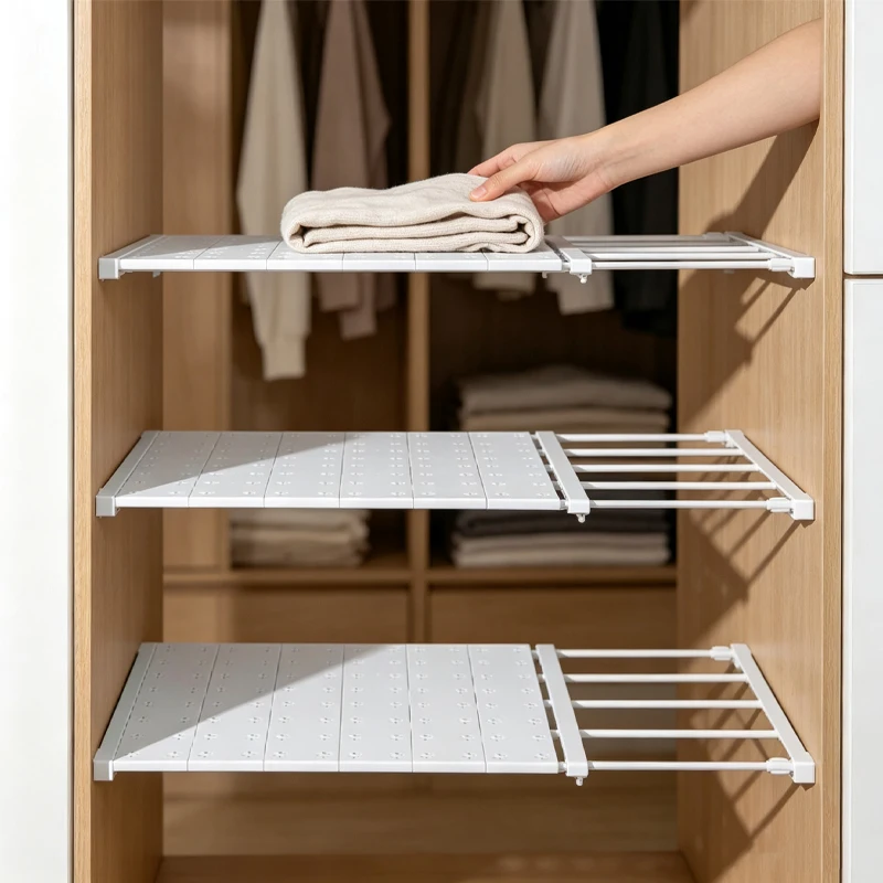 Home Dormitory Dividers Expandable Divider Kitchen Bathroom Shelf Punch-Free Retractable Storage Layers Board Wardrobe Storage
