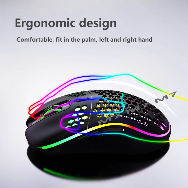 Mouse recarregável sem fio para jogos, RGB Backlight, Respirando Gamer Mice para PC, Laptop, Leve, 1600DPI