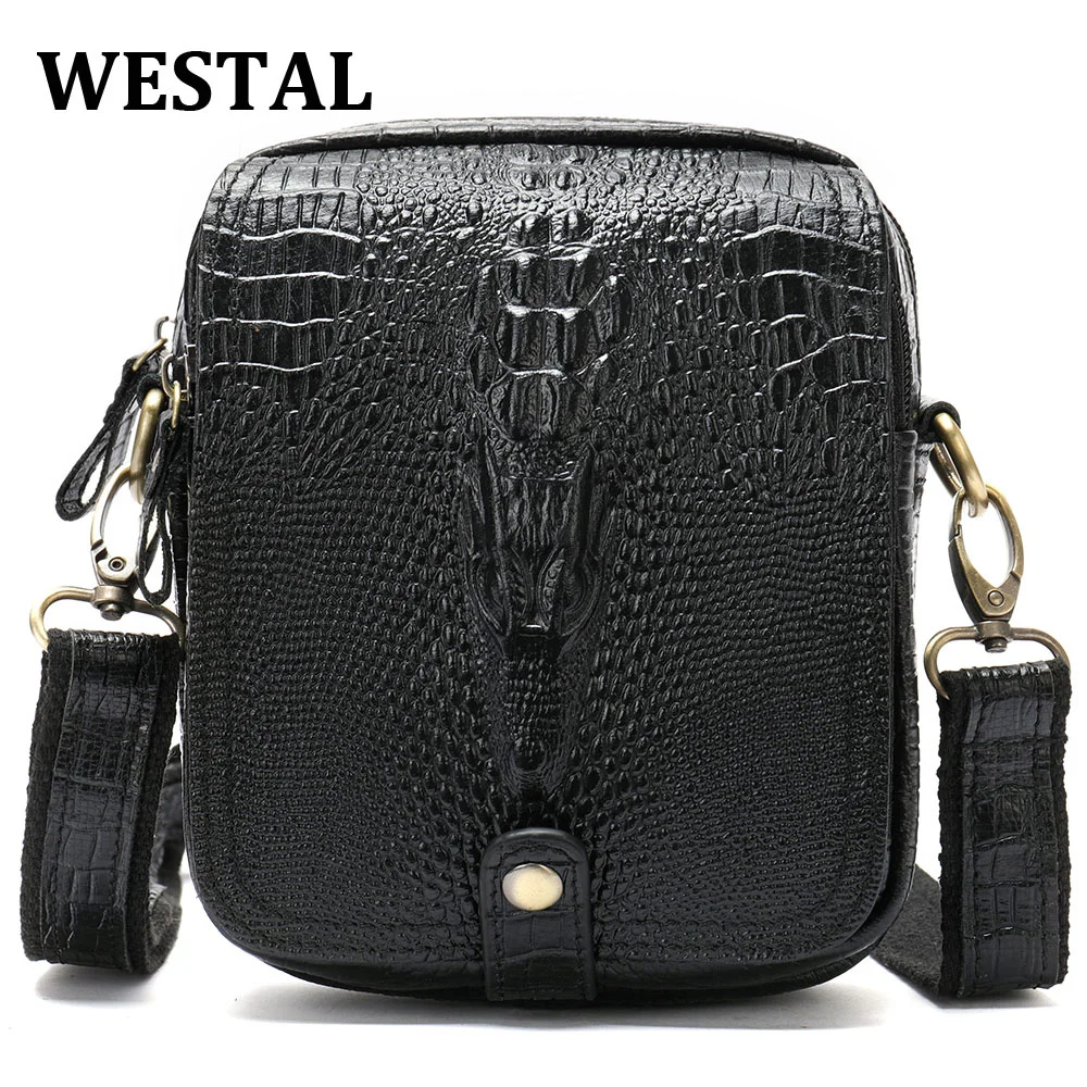 Men's Crossbody Shoulder Bag Men's Genuine Leather Shoulder Bag Crocodile Pattern Messenger Bag Male Alligator Side Bags