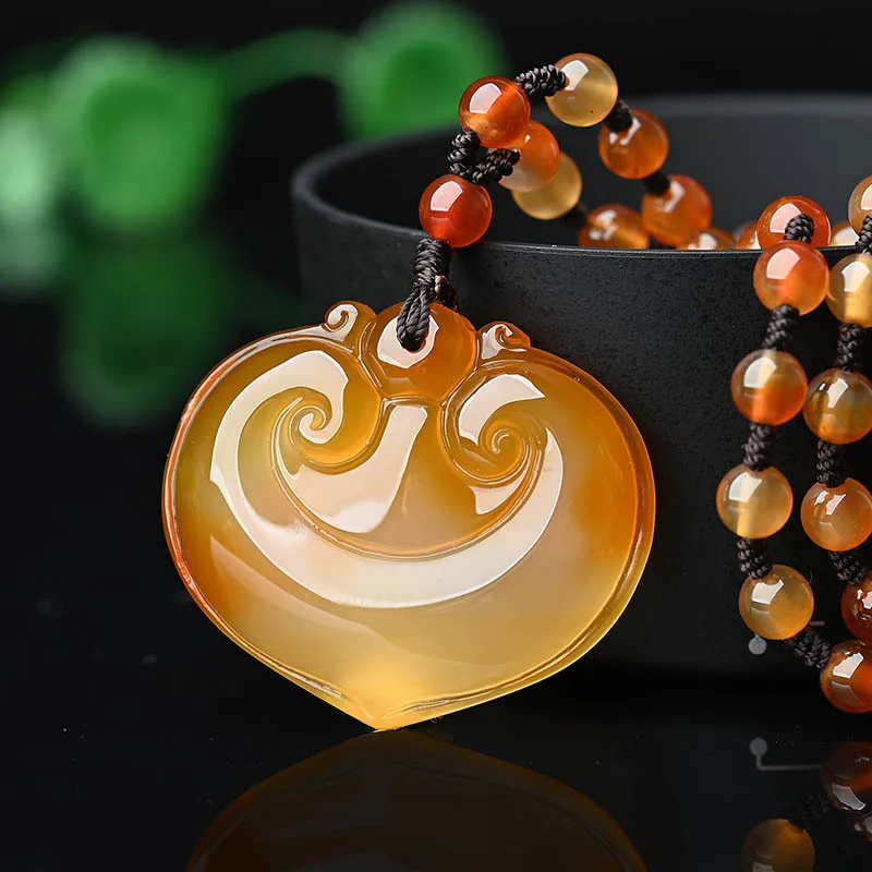 Jade Marrow Ruyi Long Life Lock Jade Pendant Safety Lock Pendant Agate Pretty Color Ruyi Lock Jade Pendant Necklace