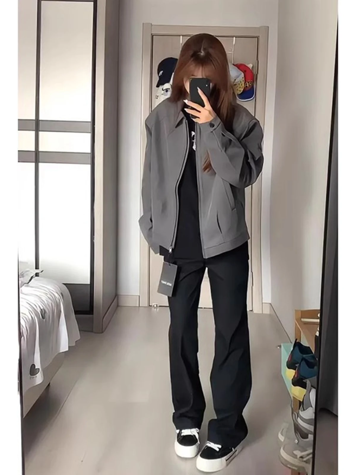 

Мужская куртка Cleanfit в американском ретро-стиле, серая, повседневная, весна-осень, с отложным воротником, модная, из полиэфирного волокна