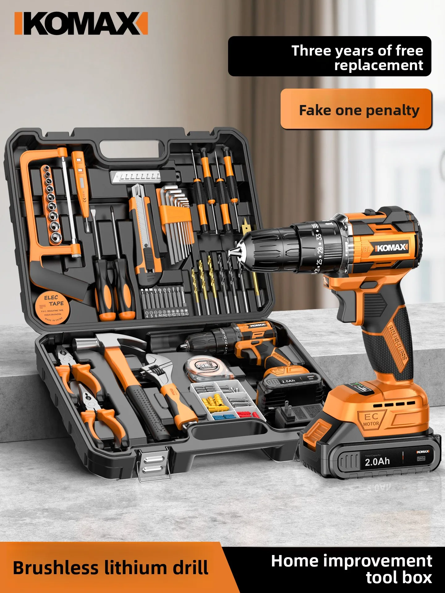 Cordless Drill and Household Tool Set with Electric Screwdriver, Socket, Pliers and Plastic Carry Case for Home Repair