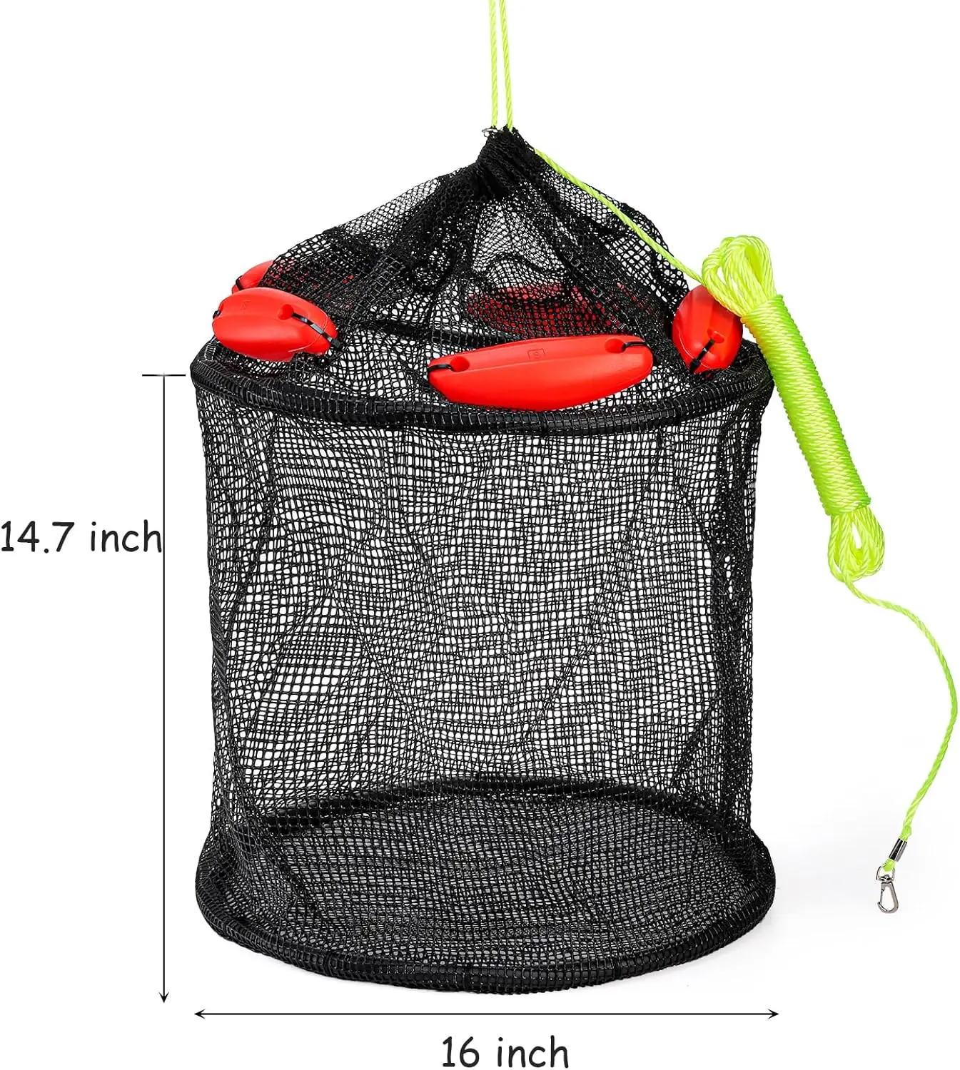 16×16 inch Fishing Bait Trap,  Collapsible Floating Fish Basket, Rubber Coated Net Fishing Bucket for Shrimp, Minnows