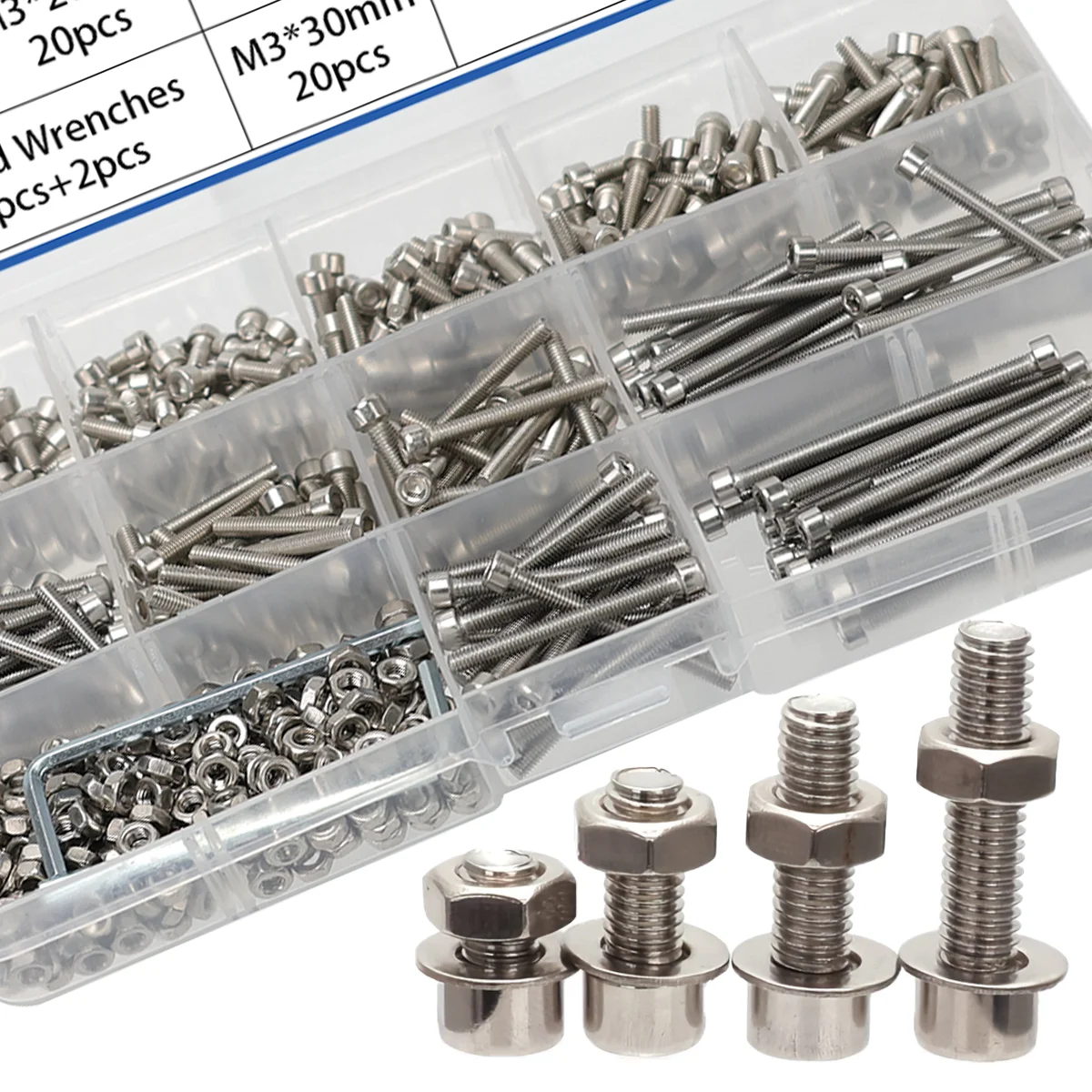 440pcs M3 Stainless Steel Hex Socket Head Screws and Nuts Set, Nut Set, Machine Screws, DIY Tools