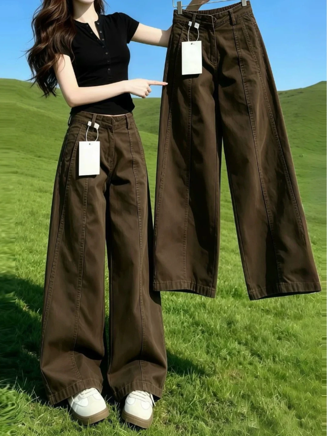 Khaki Wide Leg Casual Work Pants Women's Autumn New plus Size Slimming Loose Small Size Match All Knife  Pants