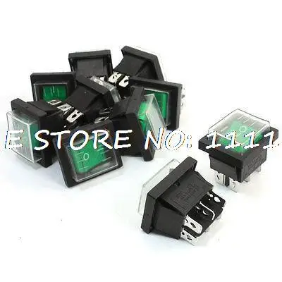 

10PCS AC 250V/16A 125V/20A 2P2T Panel Mounted Waterproof Rocker Switch Green