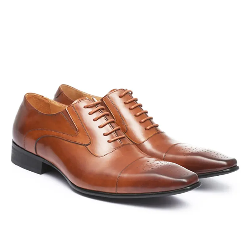 Men\'s Square Toe Leather Shoes British Casual Single Shoes Lace Up Luxury Business Fashion Wedding Dress Formal Footwear Party