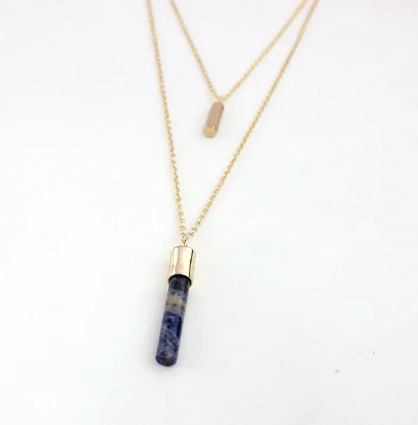 

New Natural Stone Column Layer Necklace Tube Rose Crystal Chain Blue-vein Stone Jewelry for Women Birthstone Anniversary Gifts