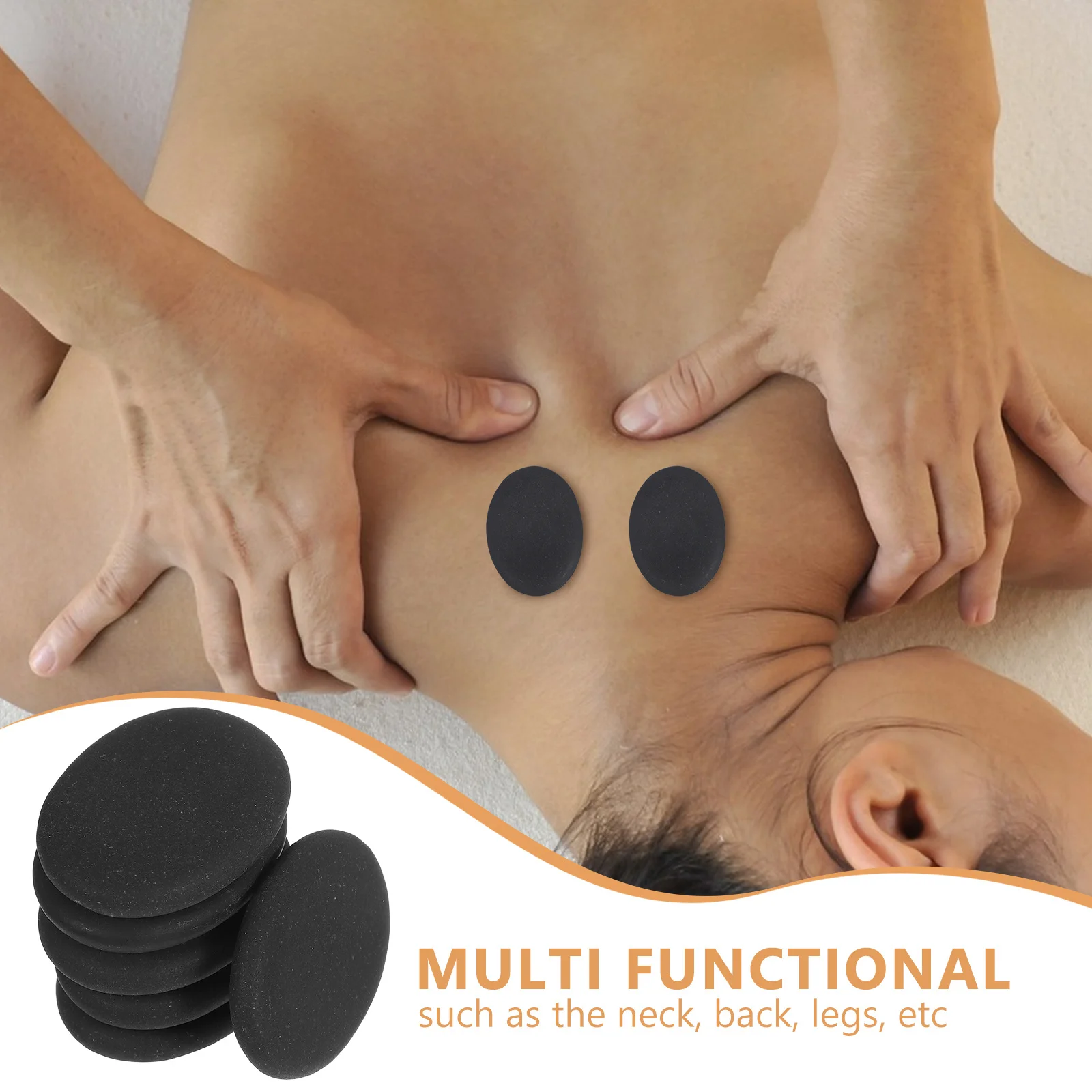 6개입 블랙 핫 록스 마사지 스톤 화산열 보존 홈 스파 근육 완화 얼굴 등 발 마사지 쿠션 스톤